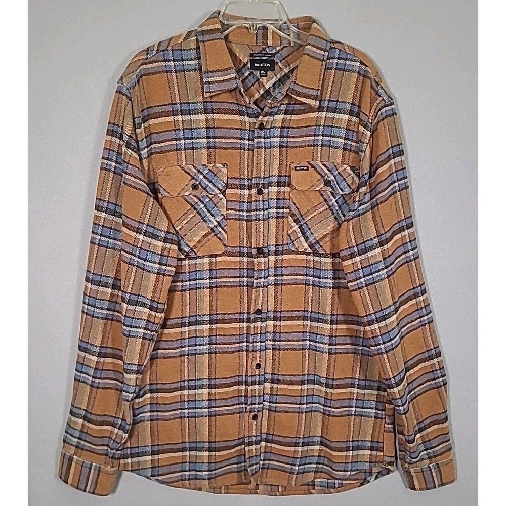 Brixton Shirt Mens XL Brown Plaid Bowery Flannel Button Up Long Sleeve Pockets